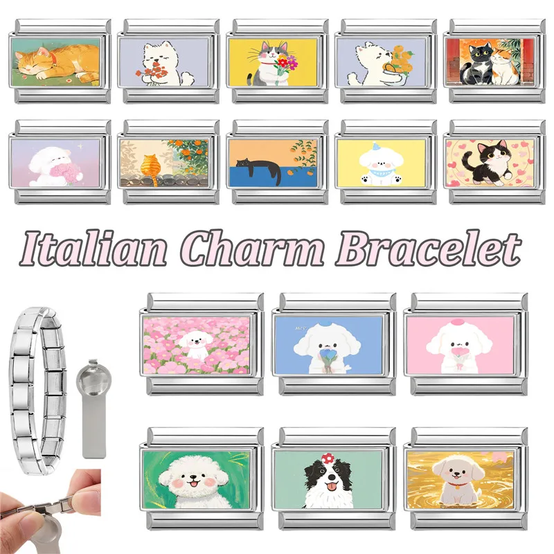 جديد جميل الحيوانات الأليفة القطط والكلاب وصلات سحرية إيطالية تناسب 9 مللي متر سوار الفولاذ المقاوم للصدأ النساء الرجال DIY بها بنفسك صنع المجوهرات #6