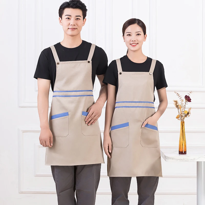 Personality Custom Logo Signature Men\'s and Women\'s Kitchen Aprons Home Chef Baking Clothes with Pockets Adult Bib Waist Bag