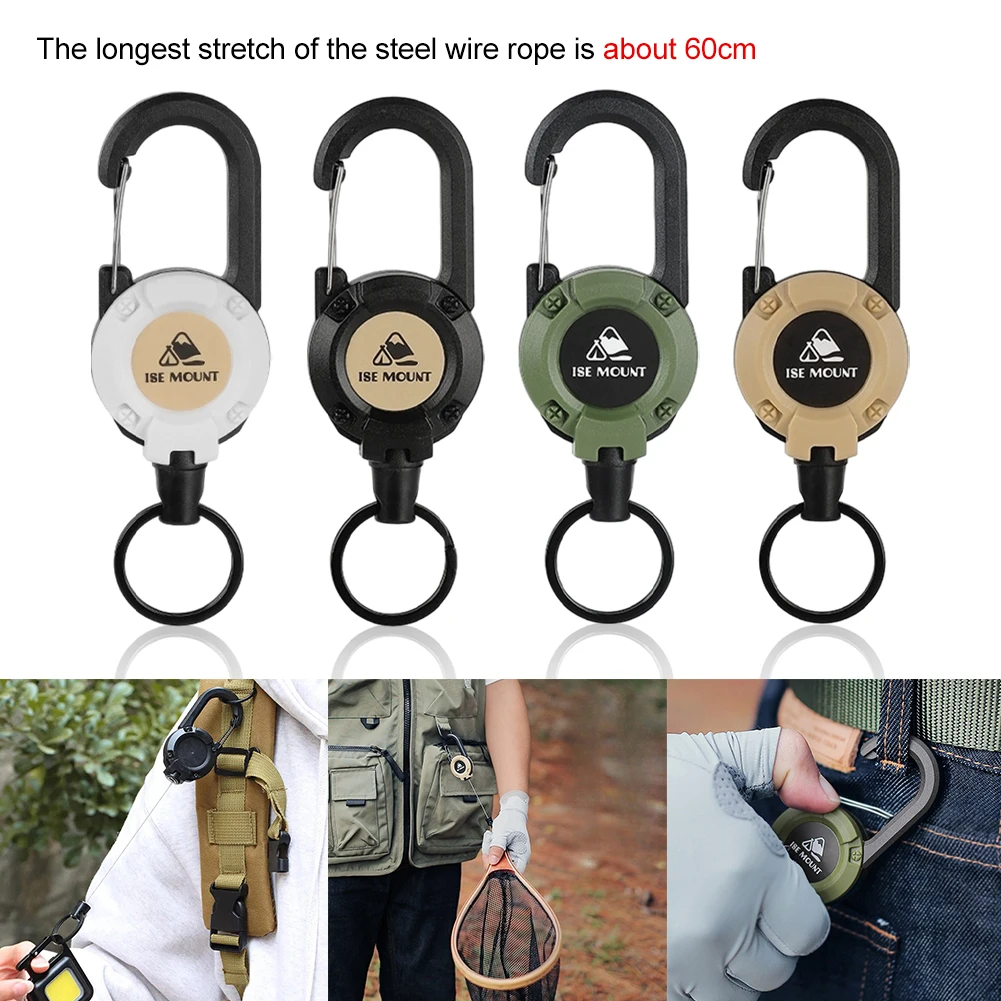 Heavy Duty Retractable Tether Pull Badges ID Holder 23.6in Cord Carabiner Keychain Buckle Key Holder Hold Multiple Tools Outdoor