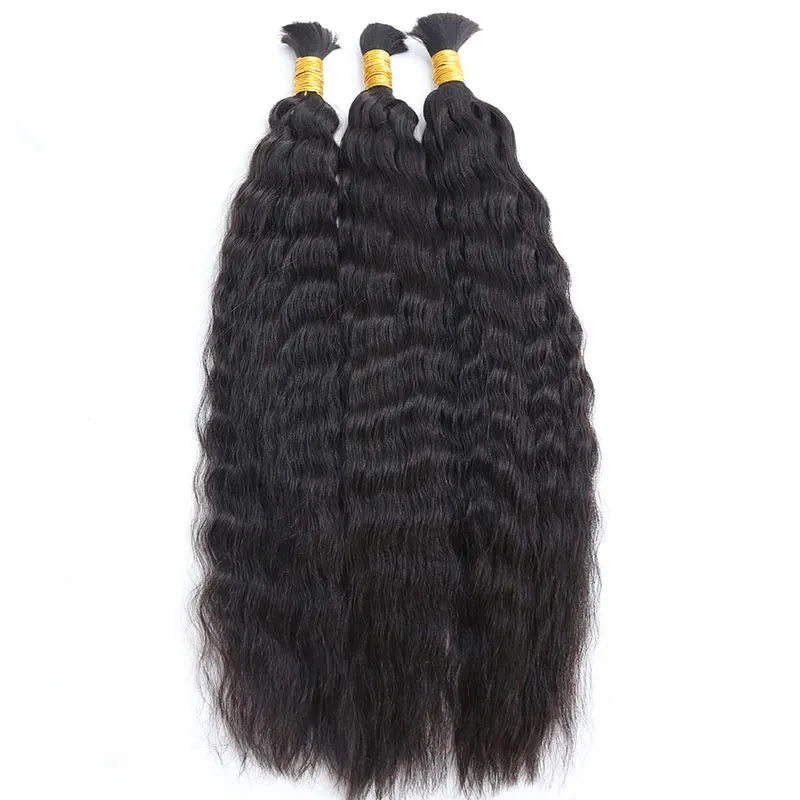 Kinky Straight Bulk Hair For Braiding Natural Color 100% Unprocessed Human Hair Extensions No Weft Yaki Straight Hair Bulk