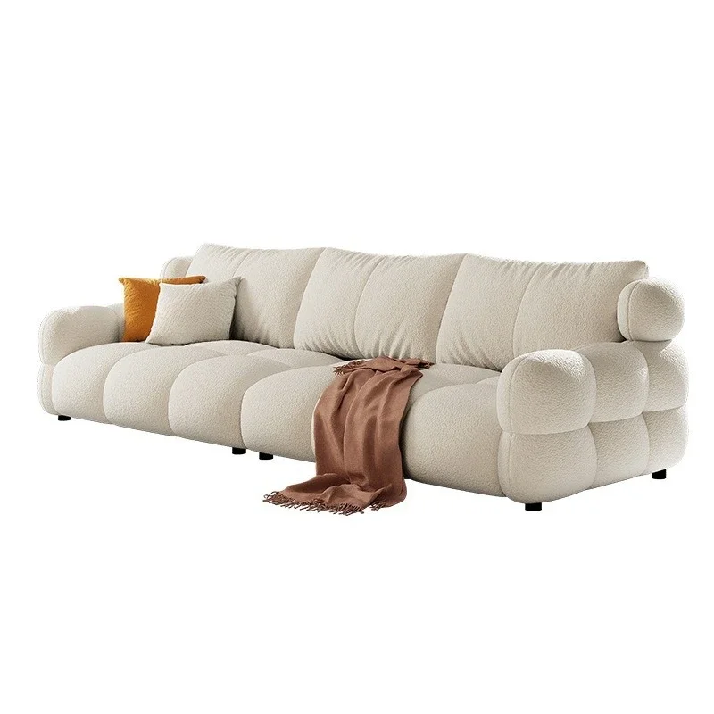 

Cream wind cat scratching cloth sofa, French living room straight row modern simple fabric sofa