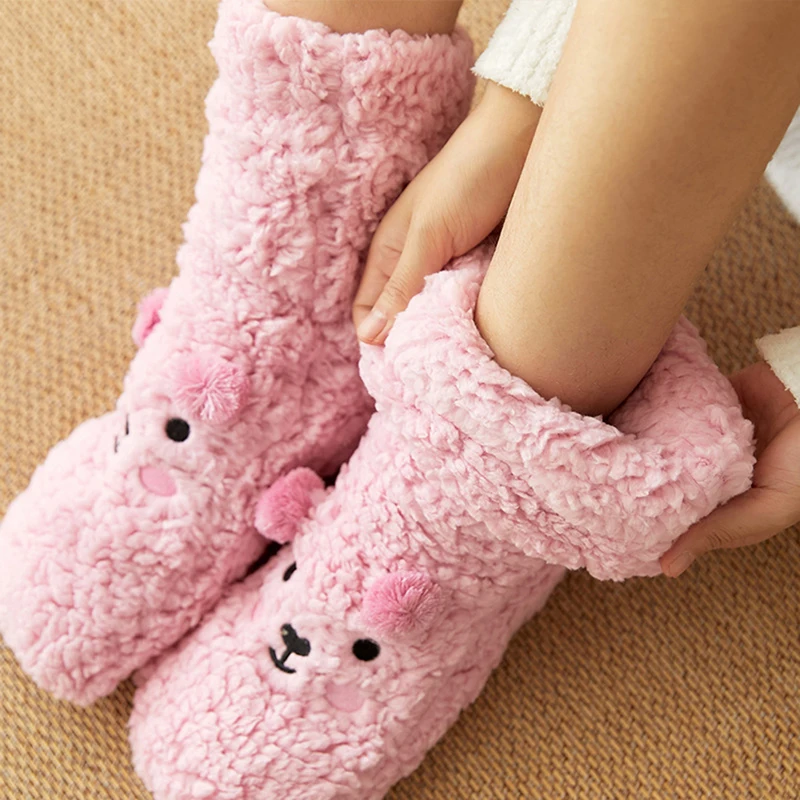 Autumn And Winter Floor Socks Velvet Thickening Warm Coral Velvet Animal Graphic Socks Japanese-style Home Footwear Non-slip