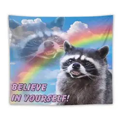 Believe In Yourself Tapestry Meme Funny Raccoon Tapestry For Bedroom College Dorm Home Decor Wall Hanging