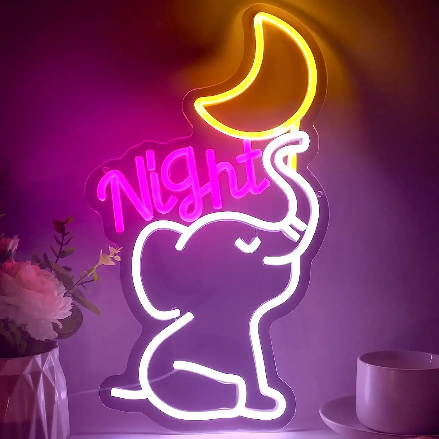 

Elephant Night Neon Sign for Bedroom Decor Dimmable Animal LED Neon Light Sign for Christmas Kid Room Decor Birthday Party Gift