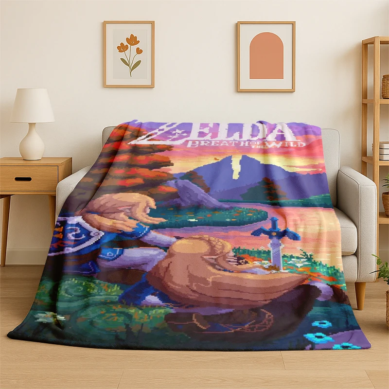 Classic Game Z-Zelda Cartoon Link Flannel Blanket Soft Warm Throw Blanket for Bedroom Living Room Bed Travel Camping Picnic