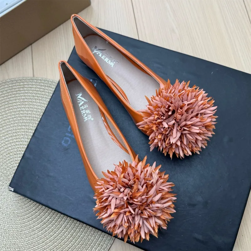 女性用フラットシューズ-エレガントなフェアリースタイル-フレンチレトロな気質-ビーンシューズ-ポインテッドトゥ-花柄-スリッポン-フラットバレエシューズ-女性用