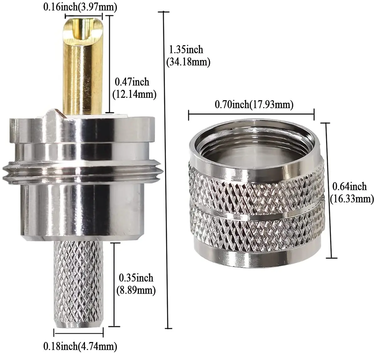 SO239 Connector PL259ชายปลั๊ก Crimp Coax อะแดปเตอร์ SO239 PL-259 RF สำหรับ LMR195 RG58 RG142 RG400