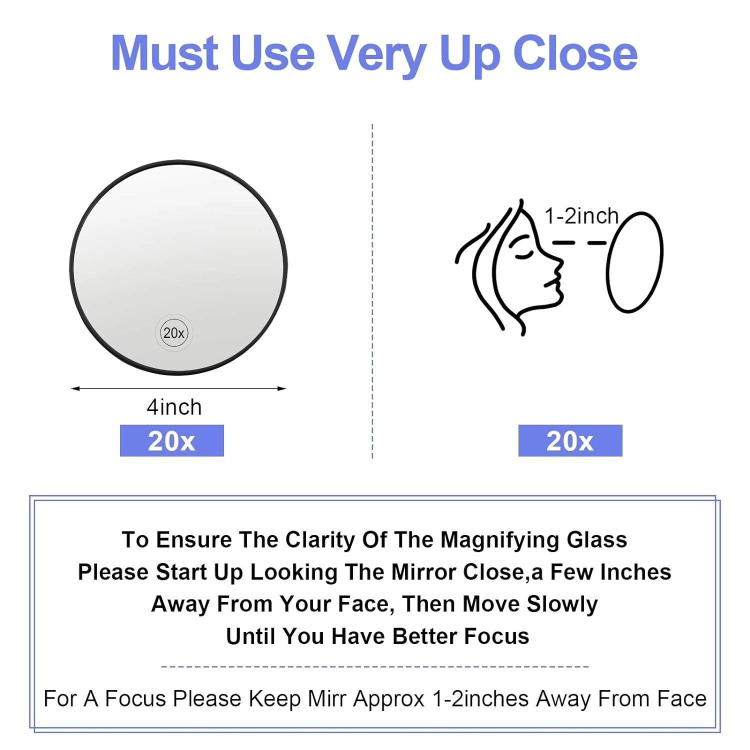 5-pack draagbare make-upspiegels met 20x vergrotende vergroten - gebruik in reizen en badkamer