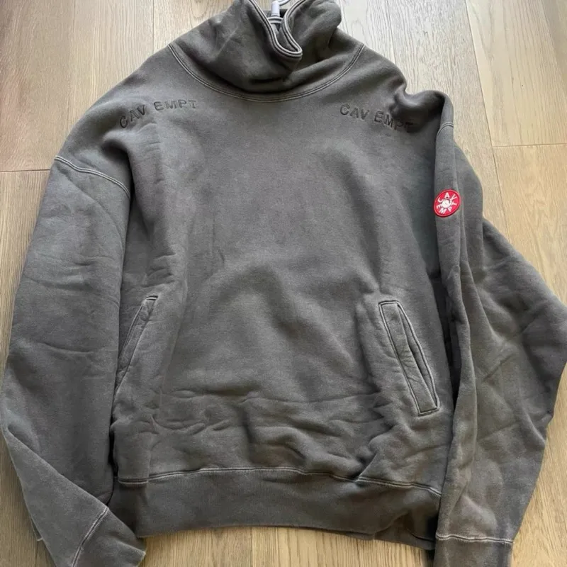 Oversize Street CAVEMPT Sweatshirts Heavyweight Cotton Wax Dyed Gray High Neck Pullover Embroidery Logo Graffiti Print Men Women