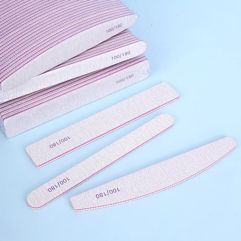Nail File Buffer 100/180 Grit Half Moon Nail Files Double Side Sandpaper Nail Sanding Grinding Gel Nail Polish Manicure Tool