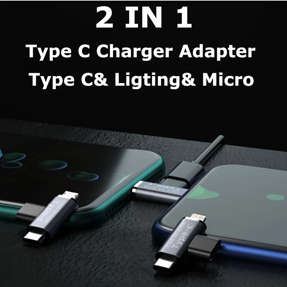 2IN1 Type C Connector for Iphone 12 11 Xiaomi Samsung S21 S20 OTG USB C Adapter USB-C Female To Micro USB Converter Type-C Male