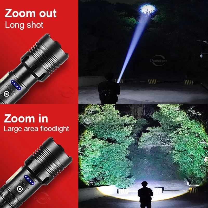 Powerful Torch High Power LED Flashlight Super Bright Tactical Light  COB Side Light Rechargeable Lantern Camping Lamp