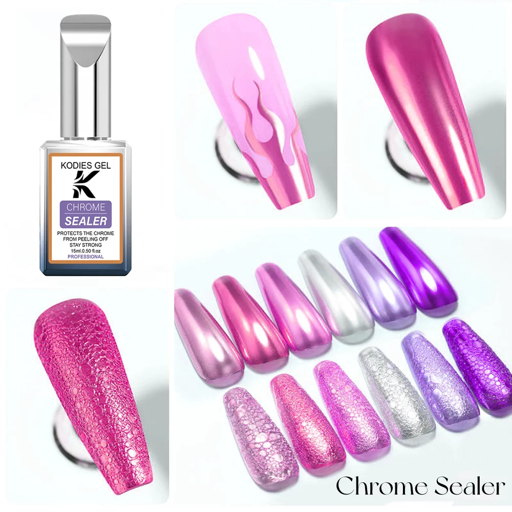 KODIES GEL Chrome Sealer Top Coat No Wipe UV Gel Nail Polish Finish Topcoat for Mirror Nail Powder Manicure Nails Art Supplies