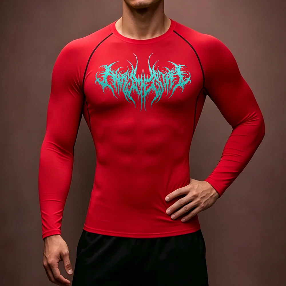 Camiseta de Compresión de Manga Larga para Hombre, Secado Rápido, Elástica, para Deportes, Gimnasio, Entrenamiento Diario, Running, con Estampado Degradado de Espinas