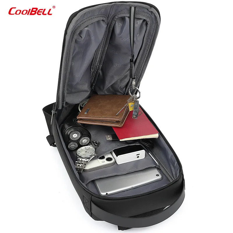 Coolbell-Bolso de pecho informal impermeable para hombre, bandolera Oxford ligera con carga USB, para viaje y senderismo