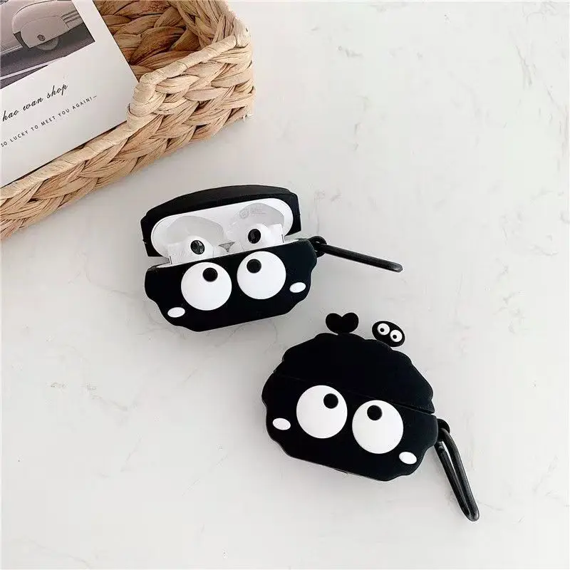 3D Susuwatari Elf Black Briquettes Earphone Case Silicone Cute Cartoon Charging Box Cover For Airpods 4 3 2 1 Pro 2