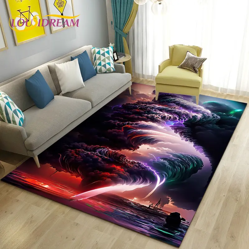 3D Dream Natural Tornado Cloud Area Rug,Carpet Rug for Living Bedroom Sofa Doormat Decoration,Children Play Non-slip Floor Mat