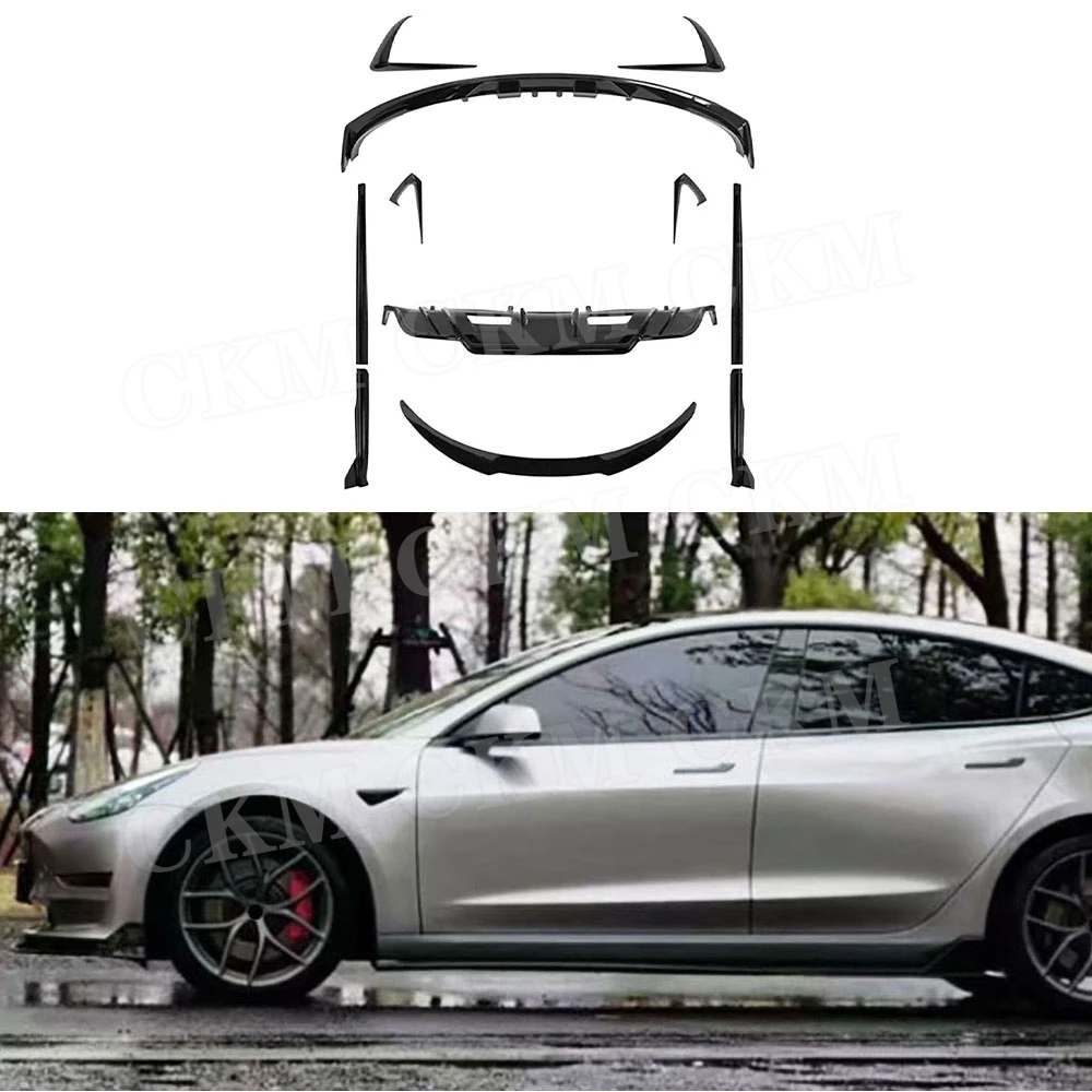 

CKMUUER Car Body Kits Front Bumper Lip Side Skirts Rear Spoiler Air Vent Trims Rear Diffuser for Tesla Model 3 2019+ Accessories