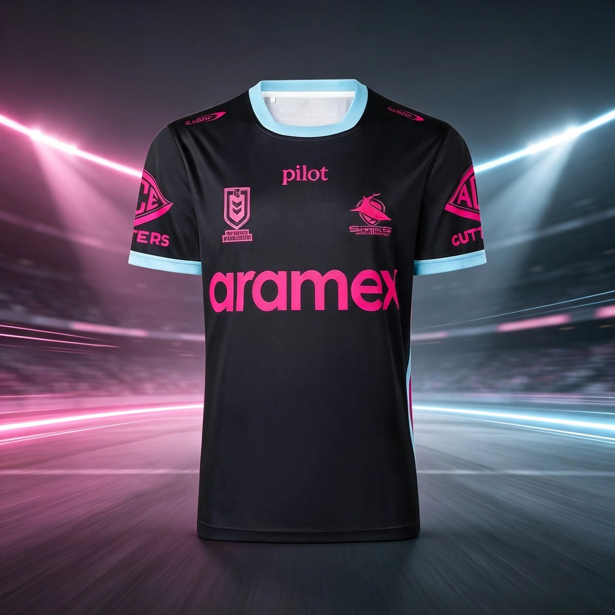 26 Cronulla Sharks Aramex Pilot Classic Crew Neck Rugby Jersey Family Matching Y2K T-shirt Suitable for Daily and Training Wear