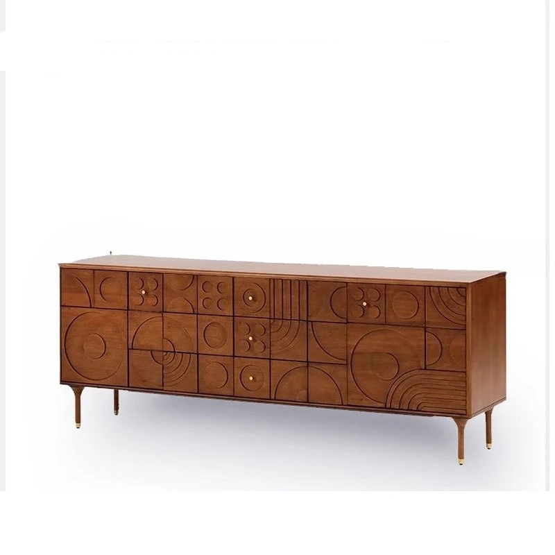 Cherry wood sideboard, modern light luxury, retro carved boxwood, wall-to-wall partition, entrance cabinet