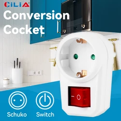 Euro Wall Socket, Inverter Plug Adapter, Switch Shocko Proof, 1 Power Outlet, Capacity3500W,16A Portable And Controllab,For Home