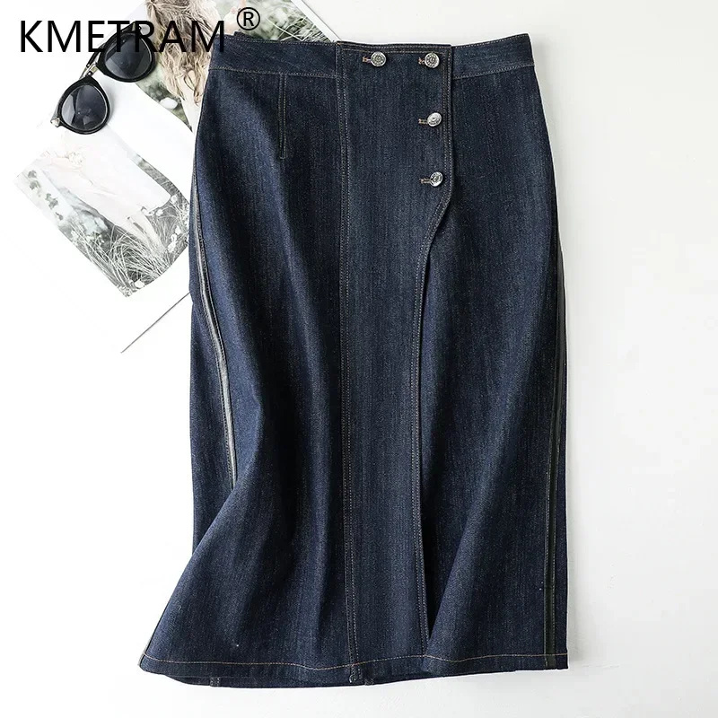 

Solid Color Denim Skirt for Women 2024 Mid-length Skirts Korean Style Women Clothing Slightly Elastic Jean Skirt Ropa Mujer