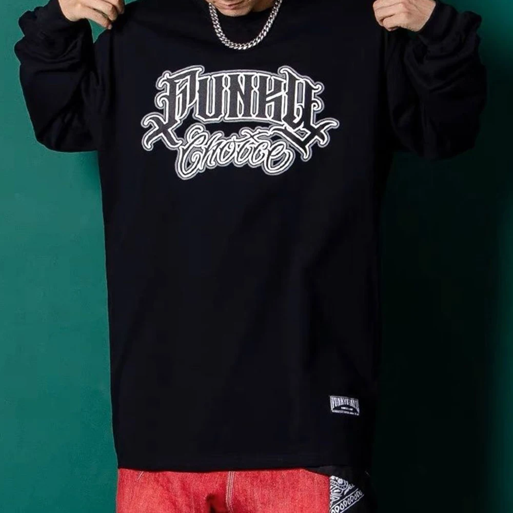 

2024 New Fashion Men T Shirt American Hip-Hop Street Long Sleeved T Shirt Chicano Letter Print Graffiti Rock Retro Casual Top