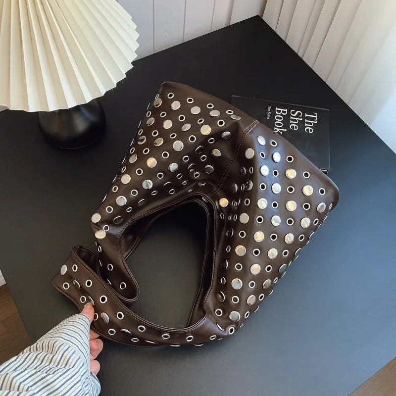 

Сумка-ведро с вырезом в гонконгском стиле, женская винтажная сумка через плечо под мышками, просторная сумка через плечо с верхней ручкой, кожаная сумка-тоут