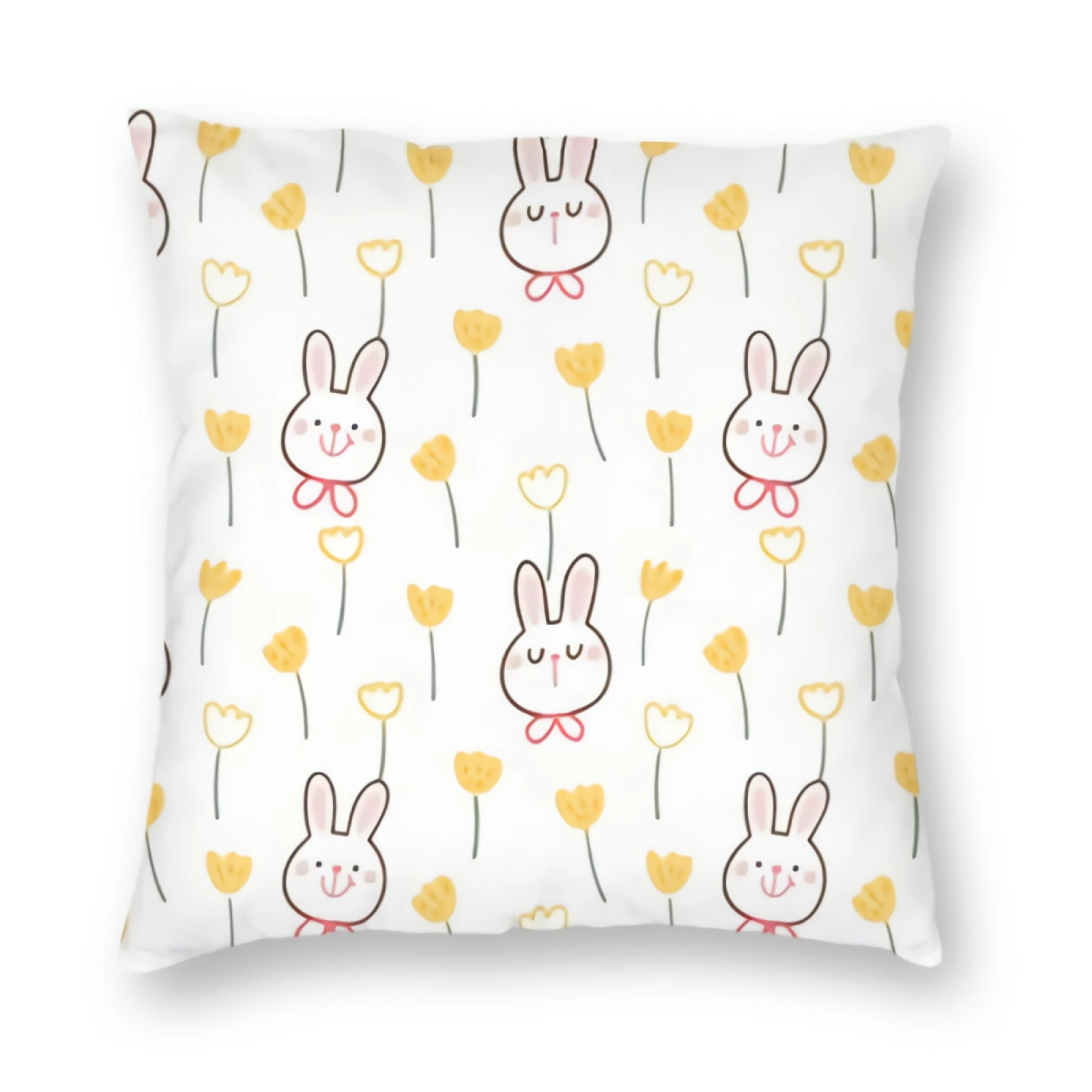 

Cartoon Rabbit Pillowcase Baby Rabbits Hidden Zipper Throw Cushion Cover Cute Rabbits Square Pillow Case Home Decorative 18"x18"