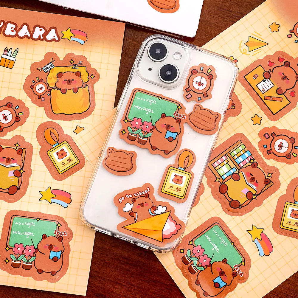 12 Set DIY Cute Capybara Mobile Phone Case Sticker Set with 12 Pieces of Handmade Stationery Stickers for Students