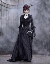 Victorian Bustle Black mermaid Evening Dresses retro 3/4 Long Sleeves  Civil War Historical corset gothic Prom Gown customsized