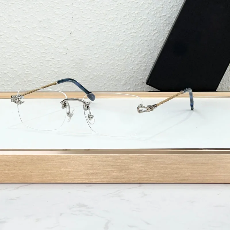 

50002U Designer Rimless Eyeglasses Handmade Men Women Alloy Optical Prescription Glasses with Case Gold High Quality Classical
