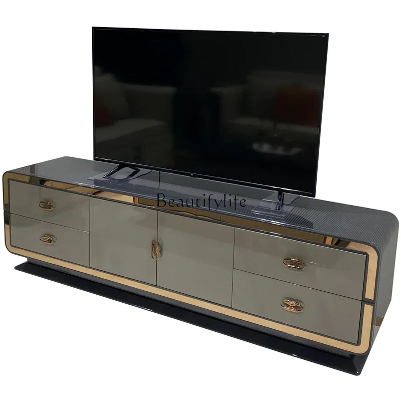 

Italian solid wood TV cabinet villa suite living room floor-to-ceiling audio-visual cabinet