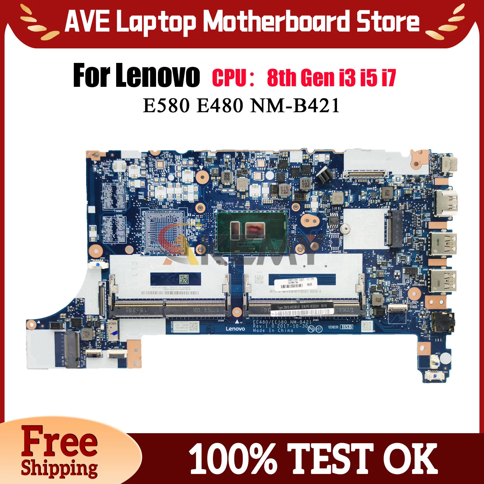 

NM-B421 For Lenovo ThinkPad E480 E580 Laptop Motherboard with i3 i5 i7 CPU UMA 100% Fully Tested