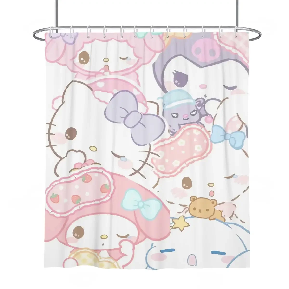 

Pink Sanrios Mymelody Cinnamoroll Hellow Kitty Kawaii Cartoon Shower Curtains Waterproof Curtain with Hooks Anime Home Decor