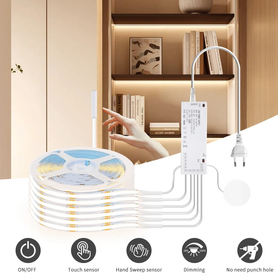DC24V COB-Leuchte mit Touch-Sensor-Kit, 100W zentralisierte Stromversorgung, kann 40MM Holz und nichtleitende Materialien durchdringen, Touch-Schalter – Detail 1