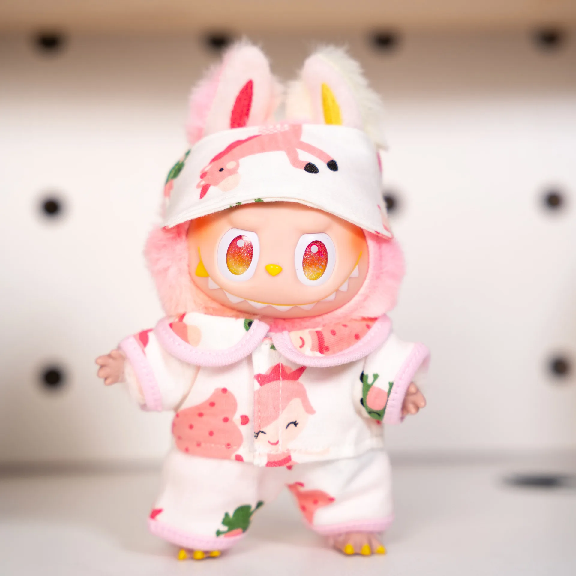 

For 15/17cm Labubu Doll Clothing Fruit Party Pajamas with Eye mask and Quilt pillow Labubu Accessories Birthday Gift