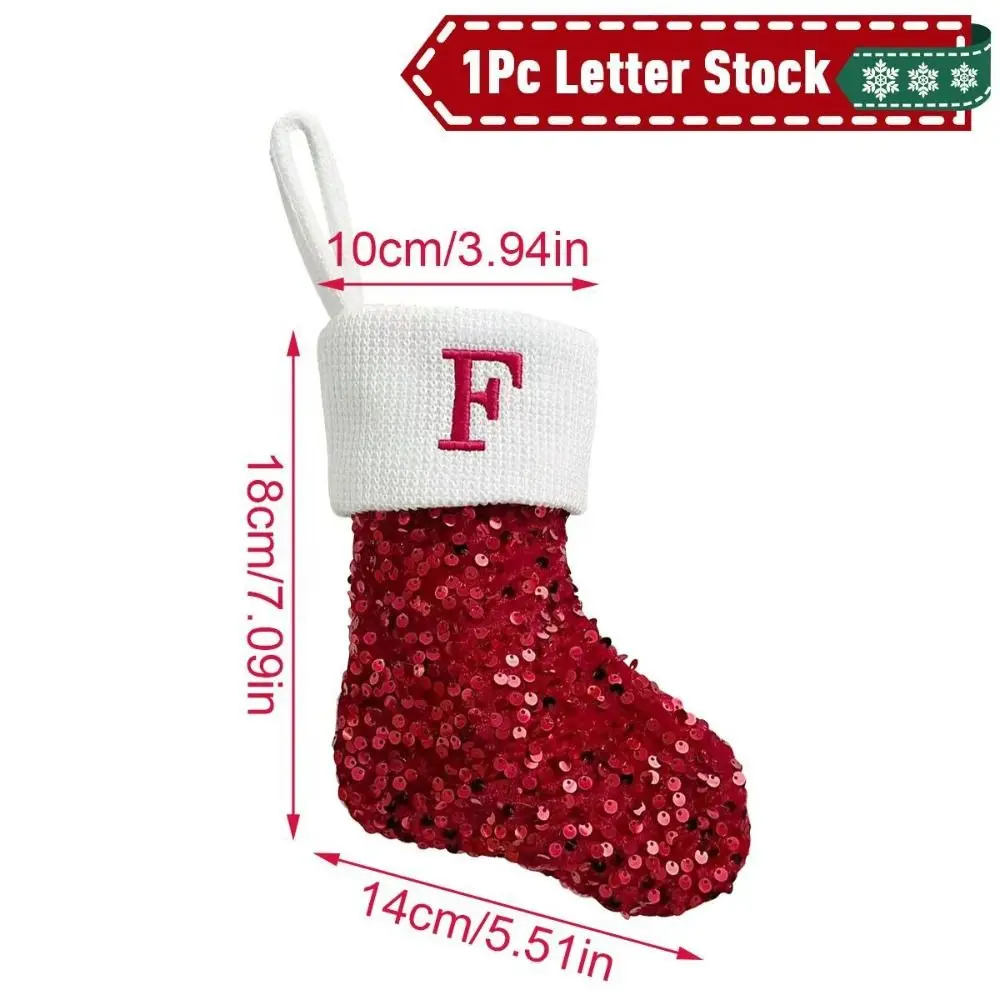 9 Inches Initial Monogram Christmas Stocking Embroidered Sequins Small Christmas Stocking Glitter with Velvet