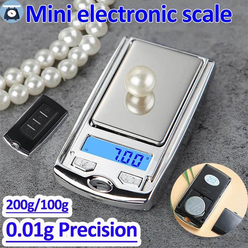 1pcs 200g/100g 0.01g Precision Portable Car Key Shaped Mini Digital Pocket Scale LCD Pocket Electronic Gram Scale for Gold/Spice