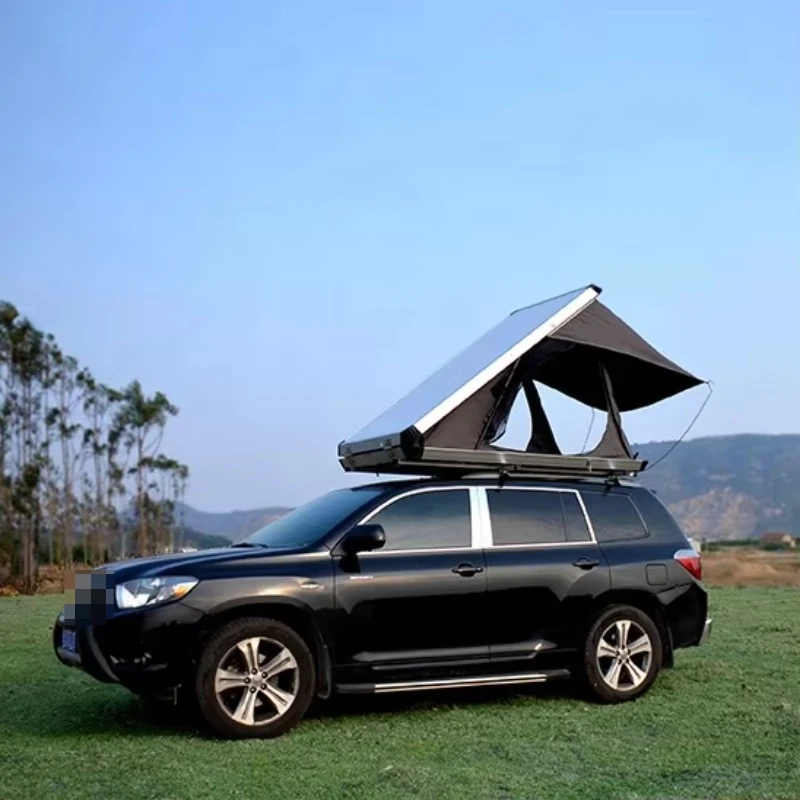 Automatic Hard Shell Roof Top Tent with Solar Panel Buildable Hard Shell Camping Car Triangle Roof Tent