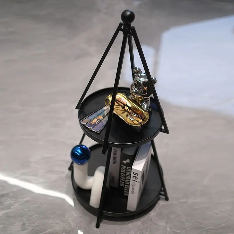 

2025 Christmas Tree Room Sofa Side Table Simple Modern Creative Iron Double-layer Storage Rack Bedroom Bedside Storage Rack