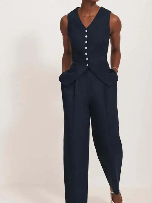 

Elegant High Waist Straight Leg Cool Breathable Women's Pants Casual Trousers Linen Blend Comfortable Fashionable Ladies Trou...