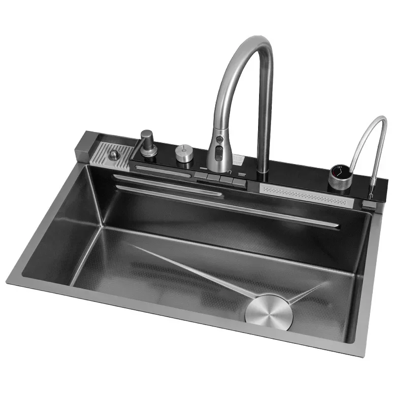 

Piano Key 304 Stainless Steel Kitchen Sink With Soap Dispenser Nano Black Multifunctional Kitchen Sink