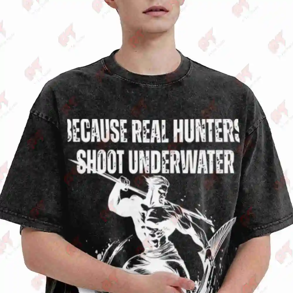 Bowfishing Spearfishing Hunting Fish Bold Tattoo Style Fishing Vintage Washed Tee Pure Cotton T-Shirt