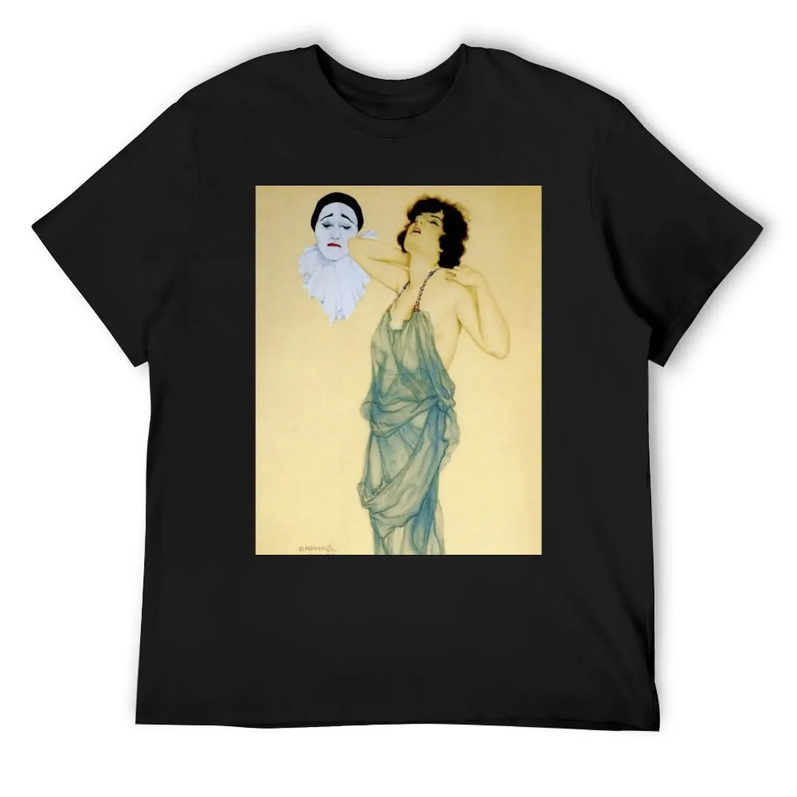 “Pierrot and the Green Dress” by Raphael Kirchner T-Shirt anime t shirts Blouse designer shirts T-shirts for men cotton