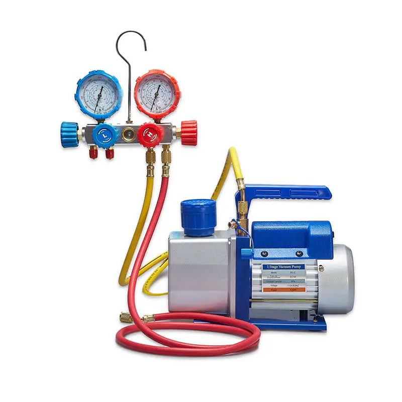 

R134a R22 HVAC Manifold Gauge and Vacuum Pump Kit, AC Refrigeration Recovery Charging Tool Set for Air Conditioning Service