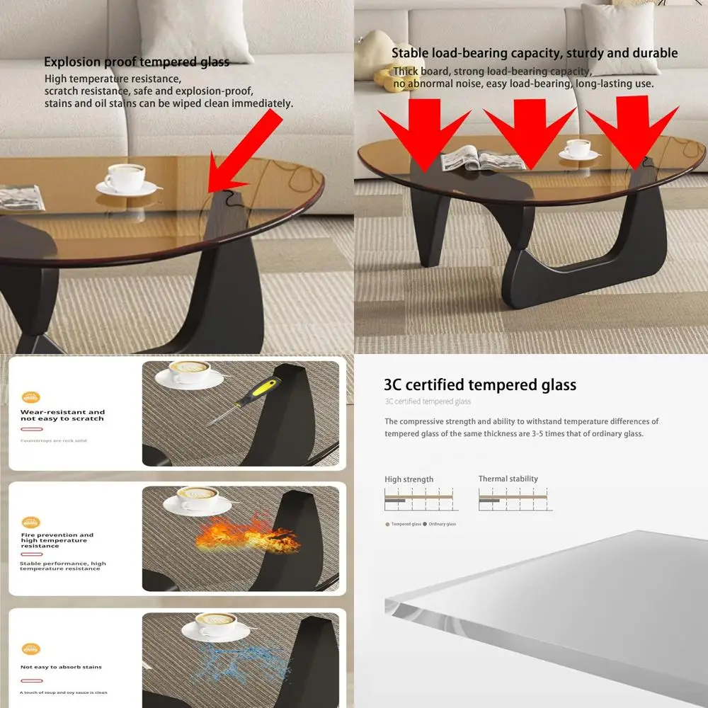 

Industrial-Style Round Glass Coffee Table, 32.68 Diameter x 15.75 High, Living Room & Office Modern Cocktail Table (Black-Brown)