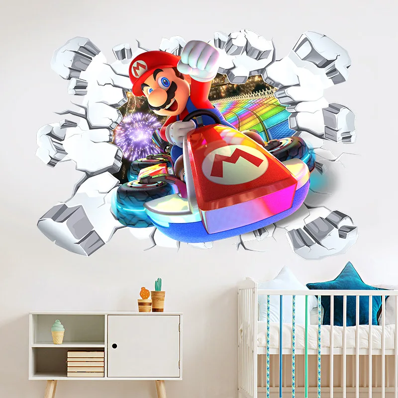 

Super Mario 3D Wallpaper Children's Bedroom Headboard Cartoon Poster Decorative Glass Door Pasted with Self-adhesive Waterproof