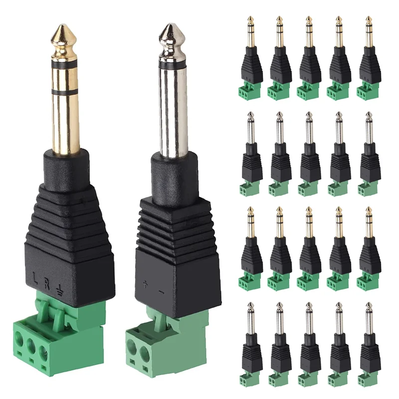 

5/20/100PCS 6.35mm Jack Audio Plug 2PIN 3Pin 1/4" 6.3mm Male Plug Mono Stereo to terminal plug solderless connector Audio head