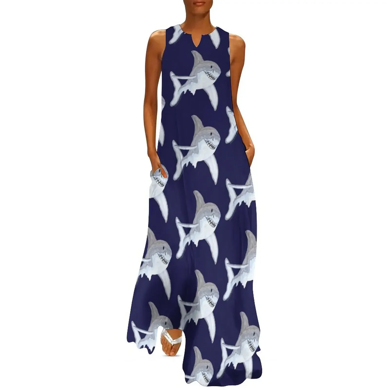 

Great White Shark Fanciful Aquatic Watercolor Long Dress prom dress sexy short dresses daring Woman fashion Dress